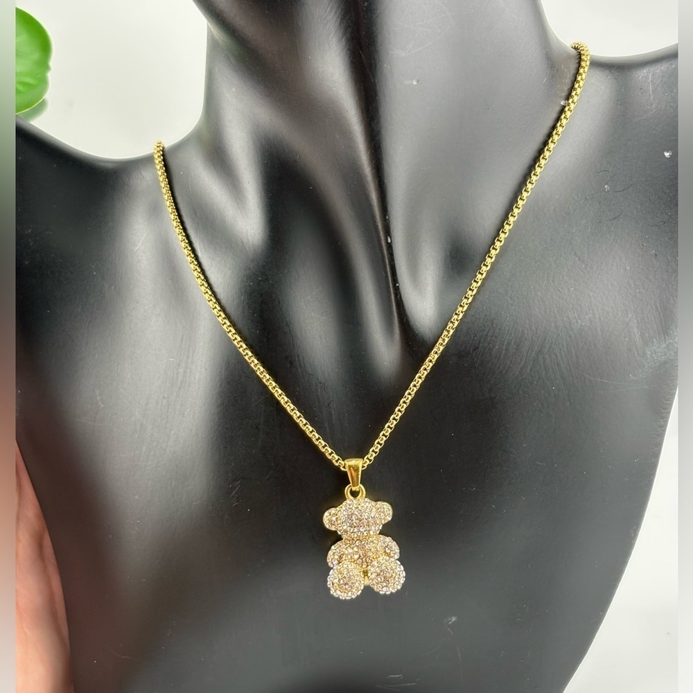 Gold Teddy Bear Pendant Necklace with Crystals ✨ - Picture 7 of 7